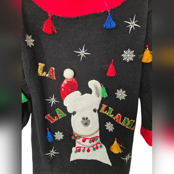 Holiday Time Black and Red Llama Sweater Size 1X 16/18 - Picture 2 of 5